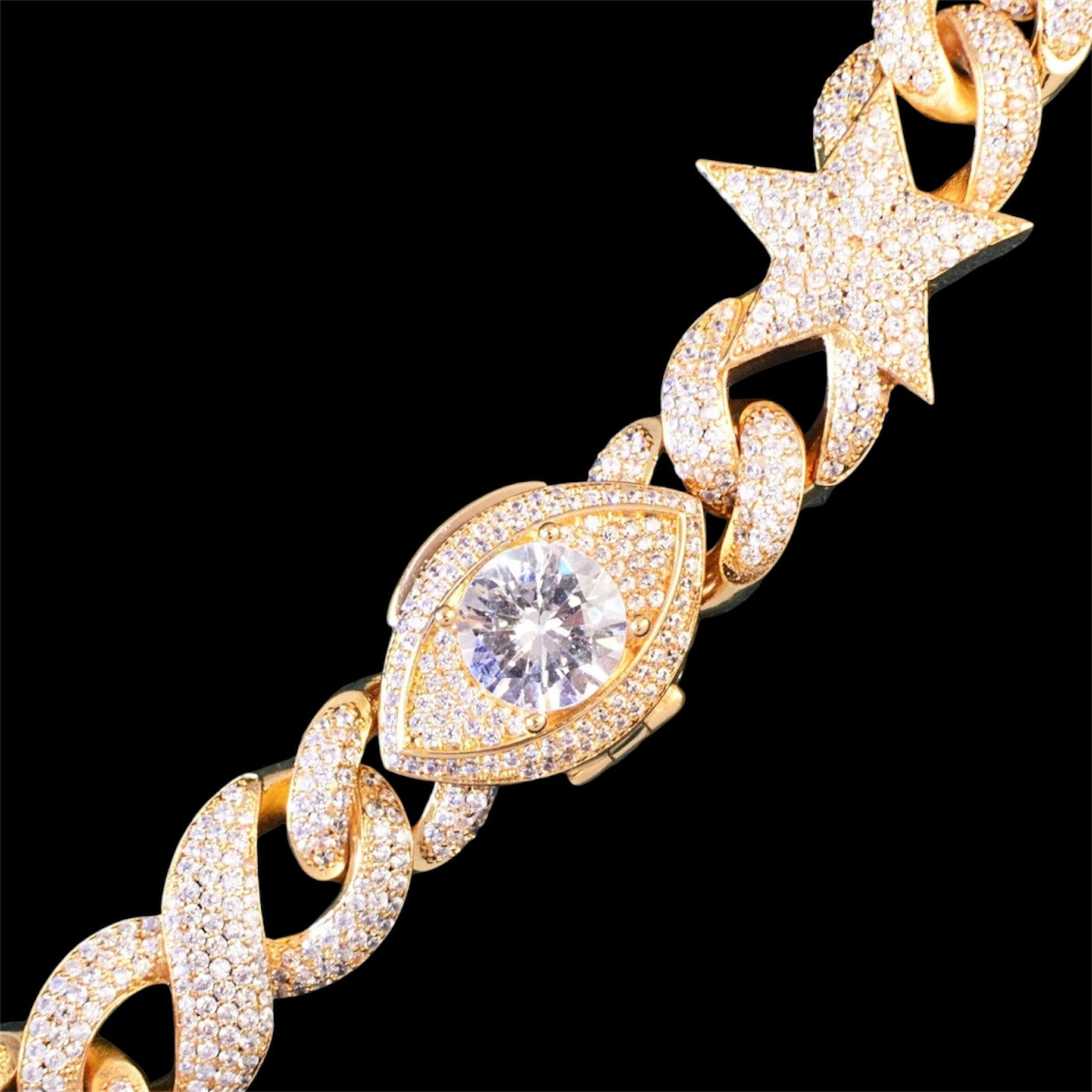 diamond iced out gold Miami Cuban star chain with full diamond setting