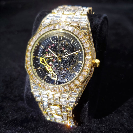 Royal Skeleton 44mm – Goud Verguld Baguette Diamanten Horloge