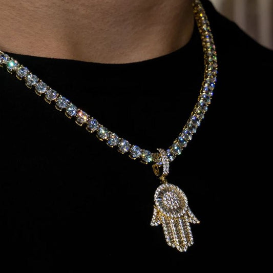 Gold Plated Baguette Diamanten Hamsa hand