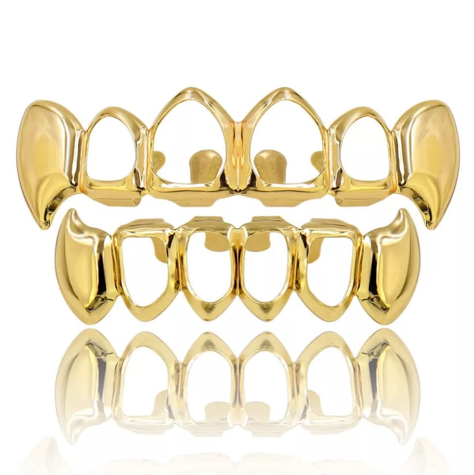 6/6 Gold Plated Open Fang Grillz