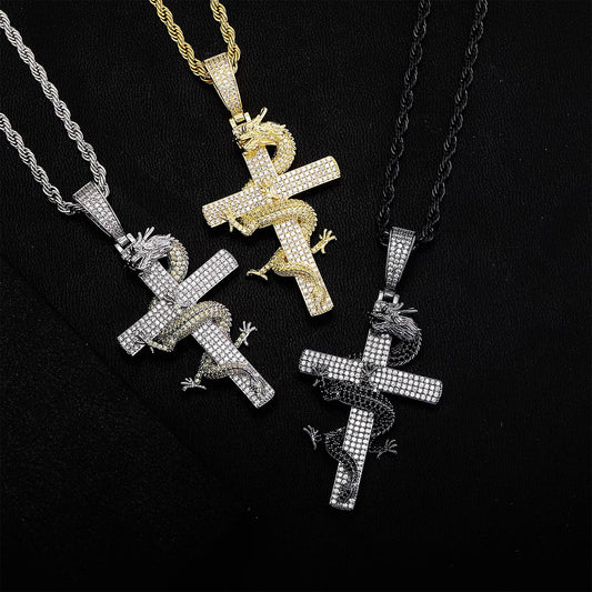 Gold Plated Dragon Cross Pendant