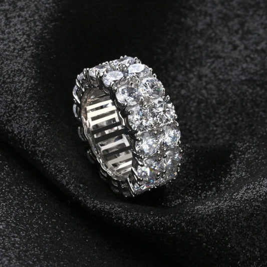 Dubbele Rij Iced Out Silverplated Diamanten Ring - ICED OUT