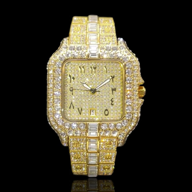 Gold Plated Arabic King Square Horloge