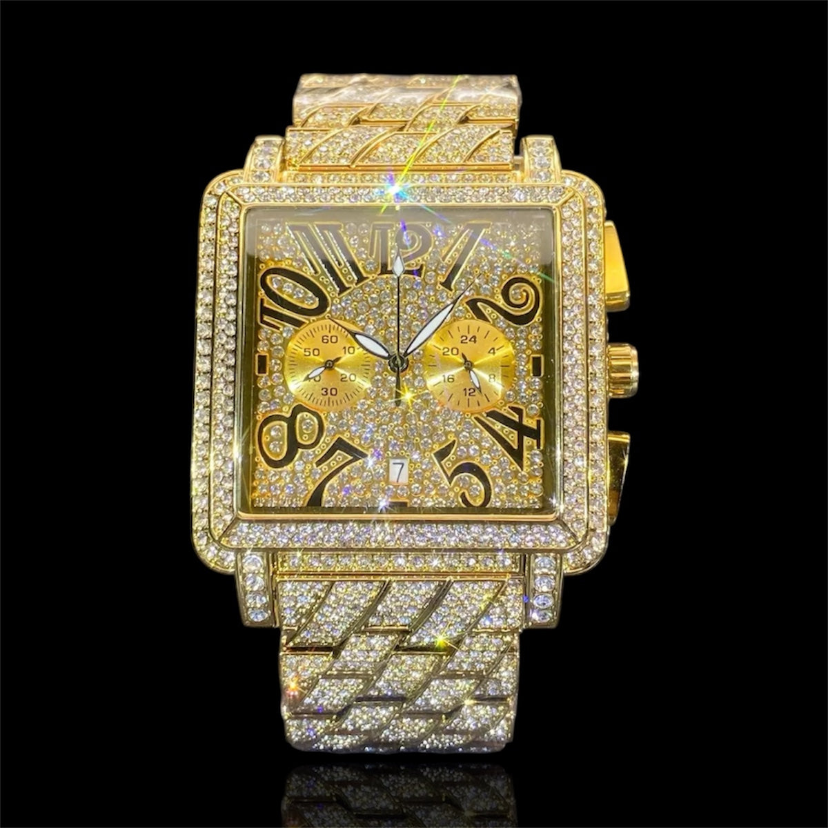 Royal Frost 45mm – Fully Iced Goud Verguld Square Horloge