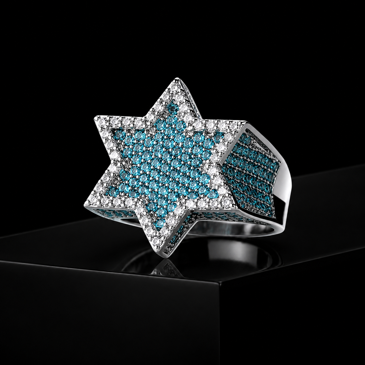 Bague étoile bleue glacée