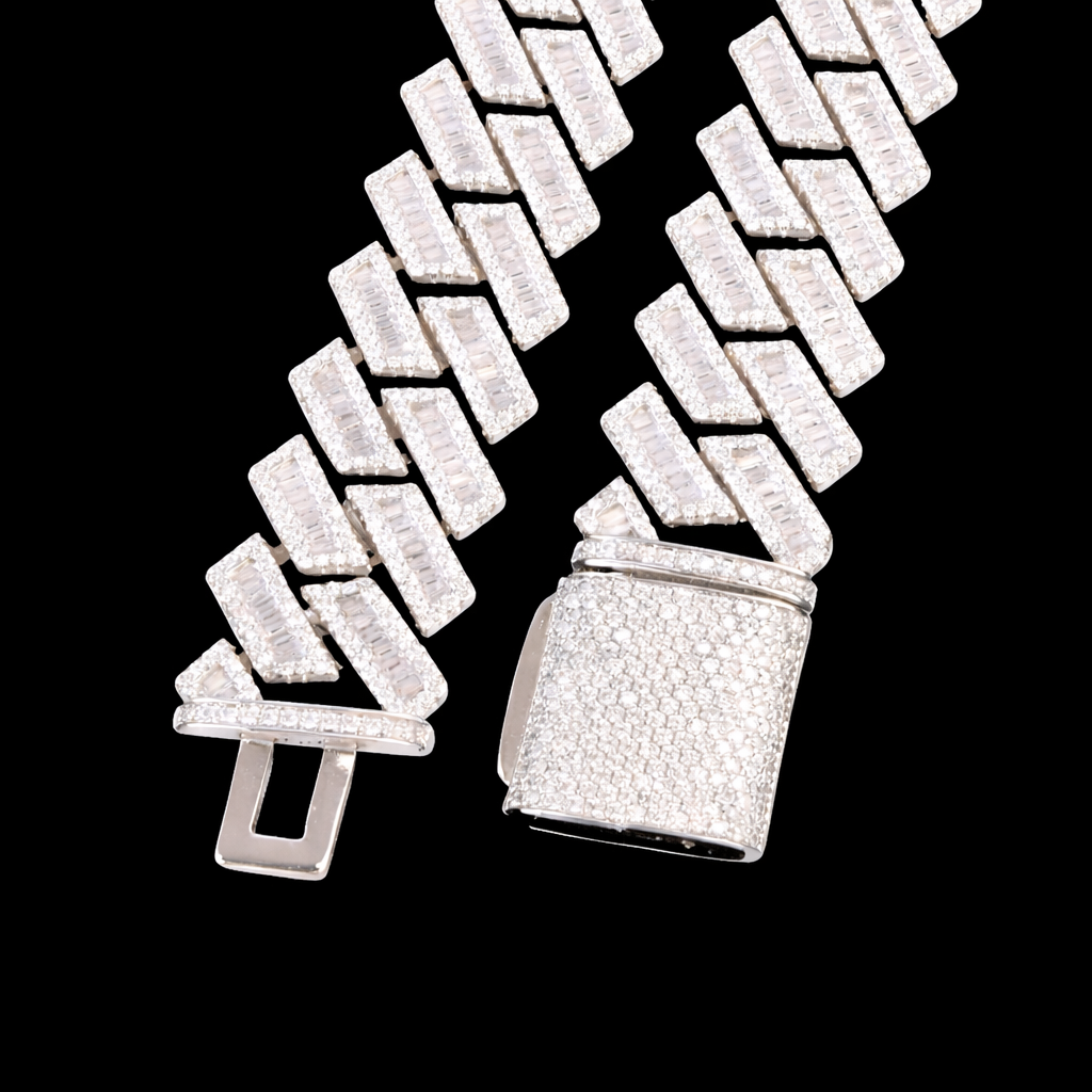 diamond iced out miami cuban chain with baguette cut stones s-link design