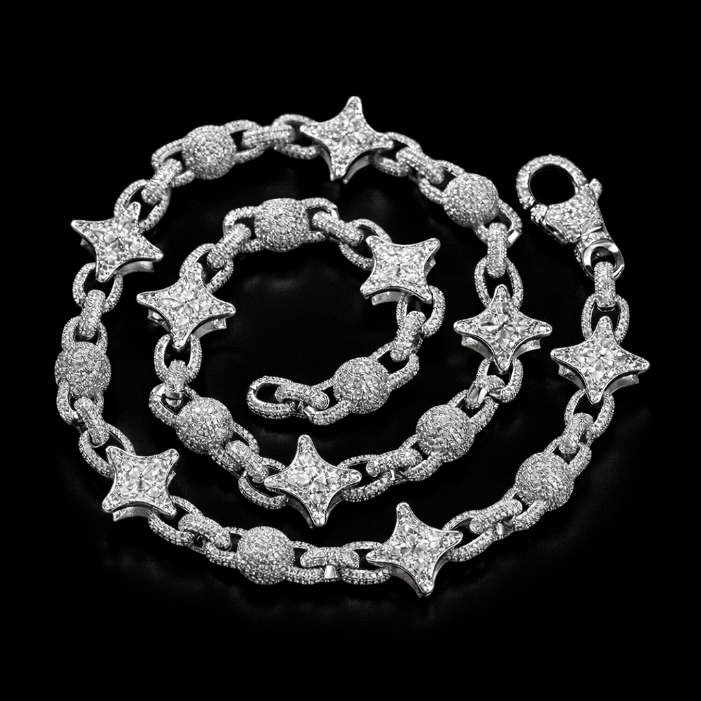Luxury iced out multi star chain necklace, bold hip hop style