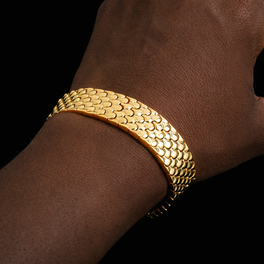 diamond iced out imperial scale chain bracelet gold