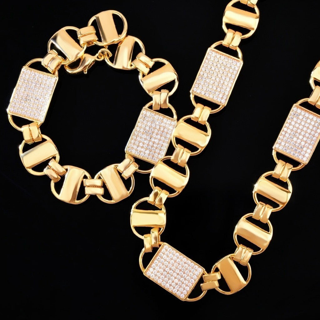 14mm diamanten magnum gouden koningsketting en armband