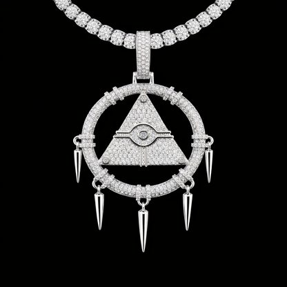 Gold Millennium Ring pendant with diamond tennis chain 