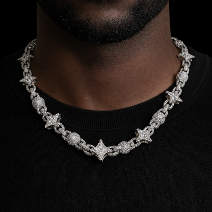 Iced out multi star link chain necklace with diamond stones