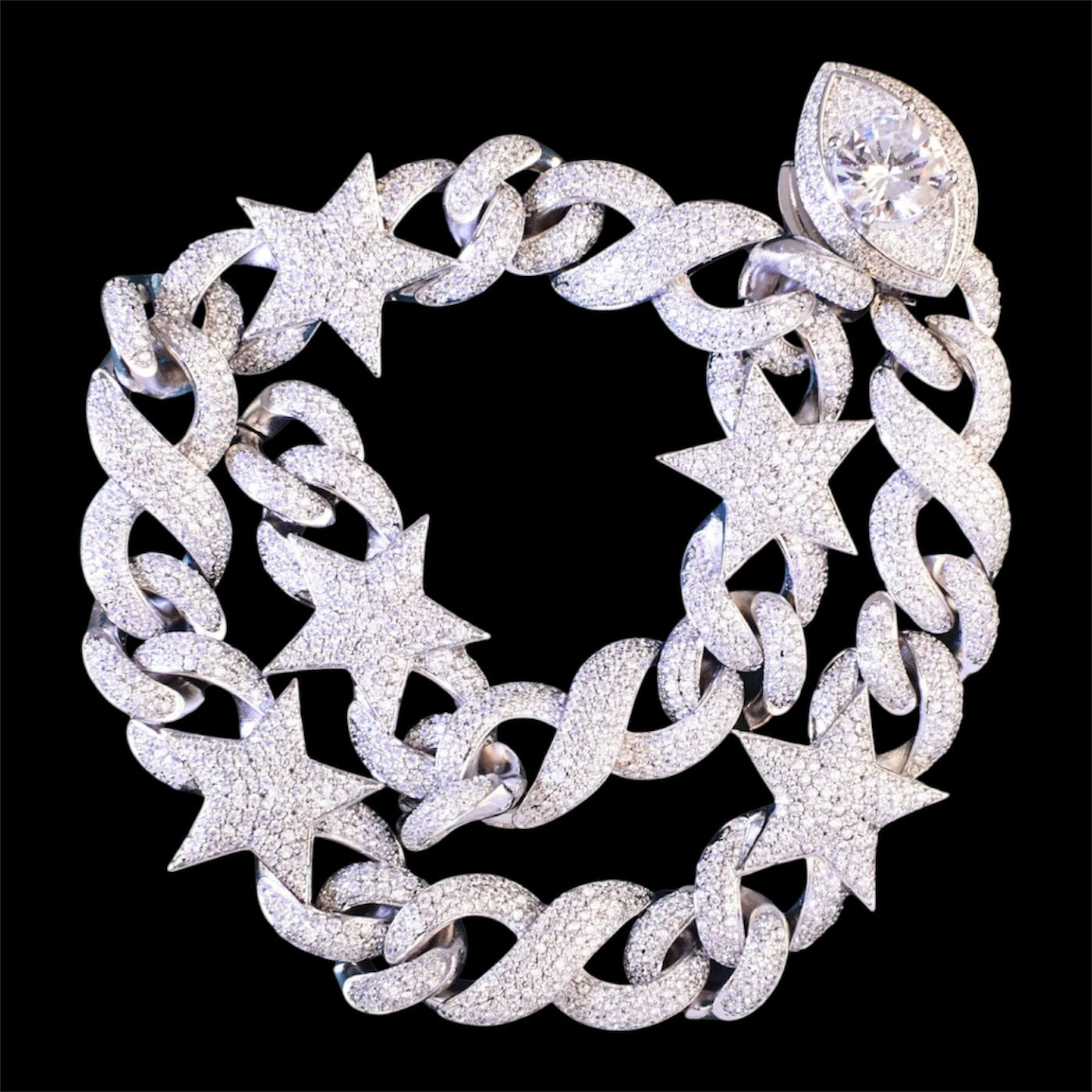 white gold diamond iced out Miami Cuban star link chain necklace