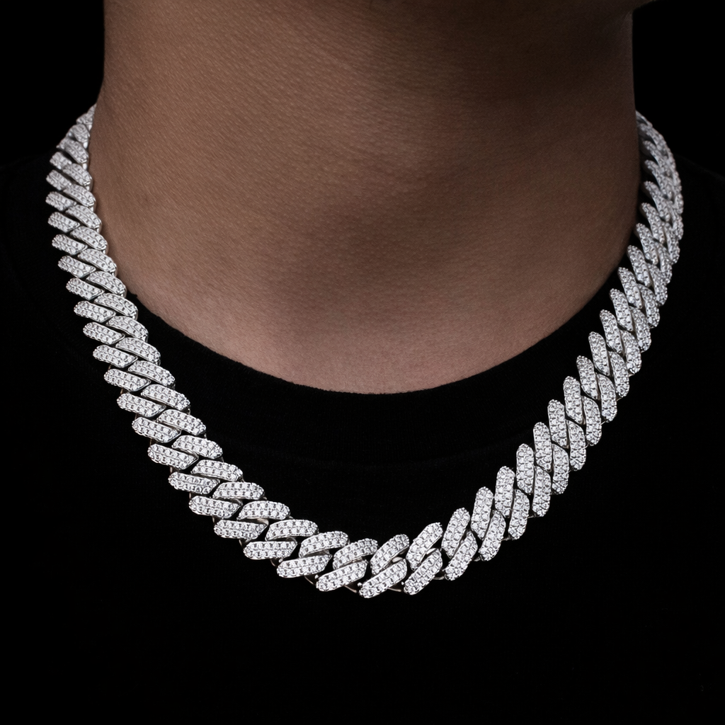 12mm white gold diamond iced out miami cuban s-link chain necklace