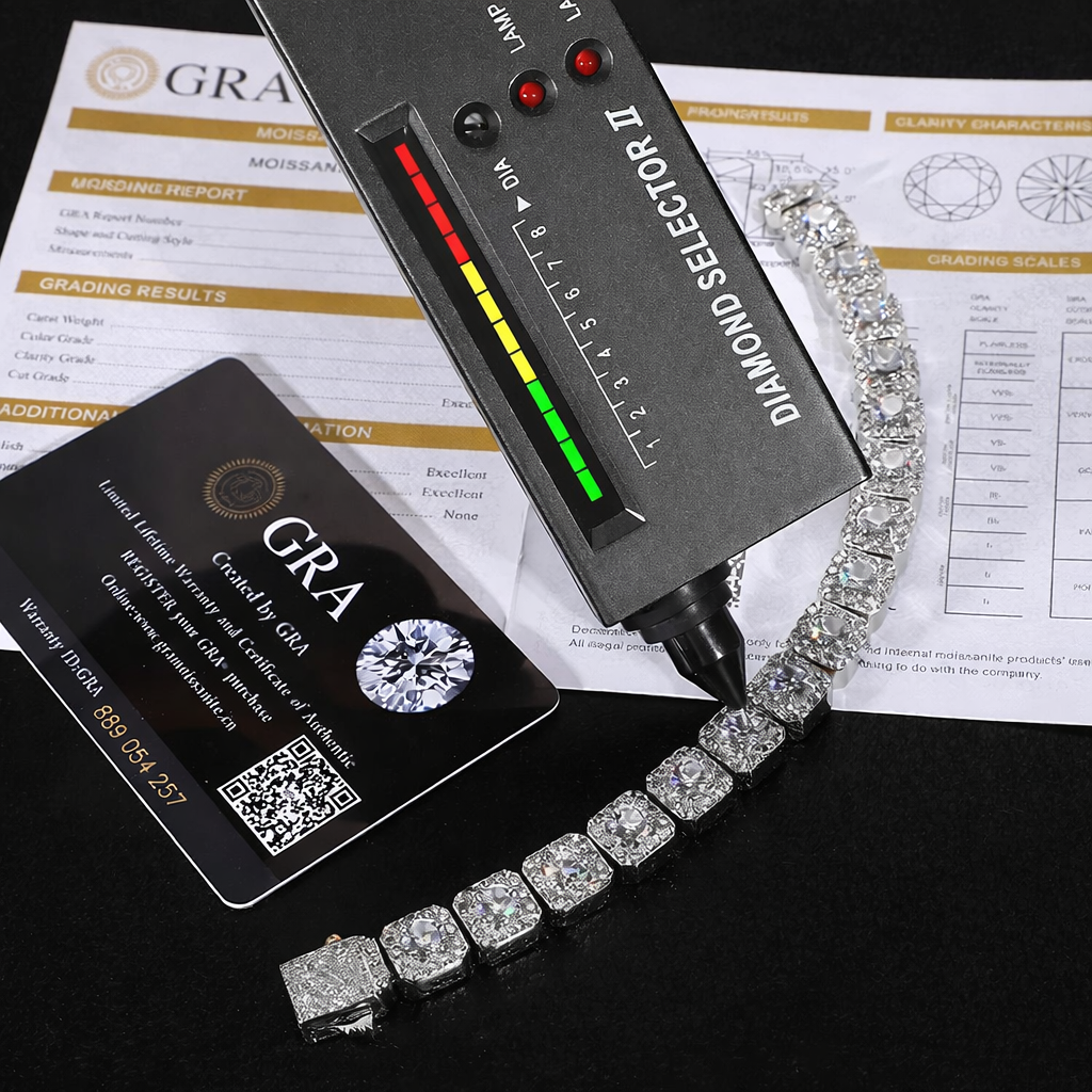 moissanite diamond iced out clustered sterling silver bracelet