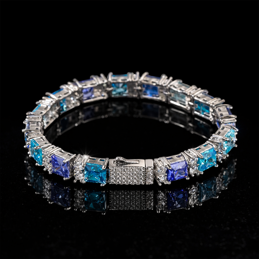 white gold diamond iced out blue royale tennis bracelet