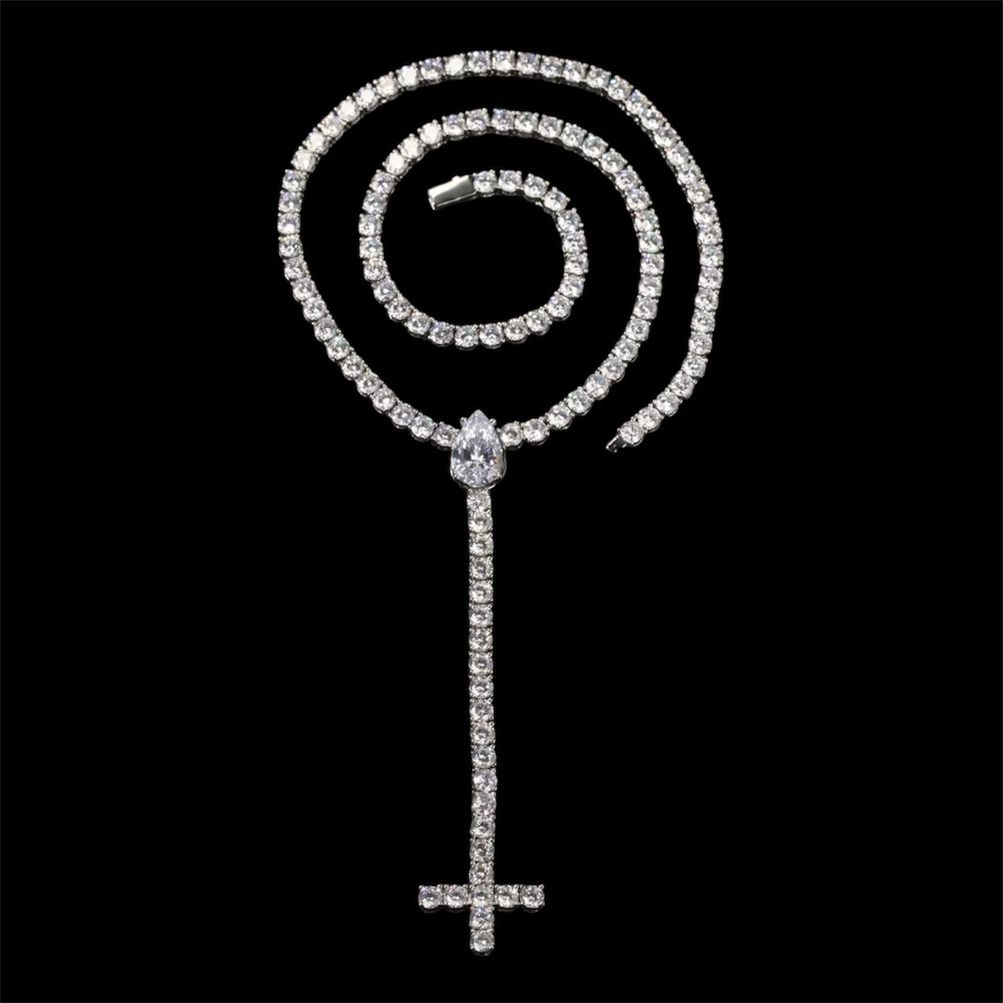 Diamond iced rosary tennis necklace, luxury hip hop jewelry