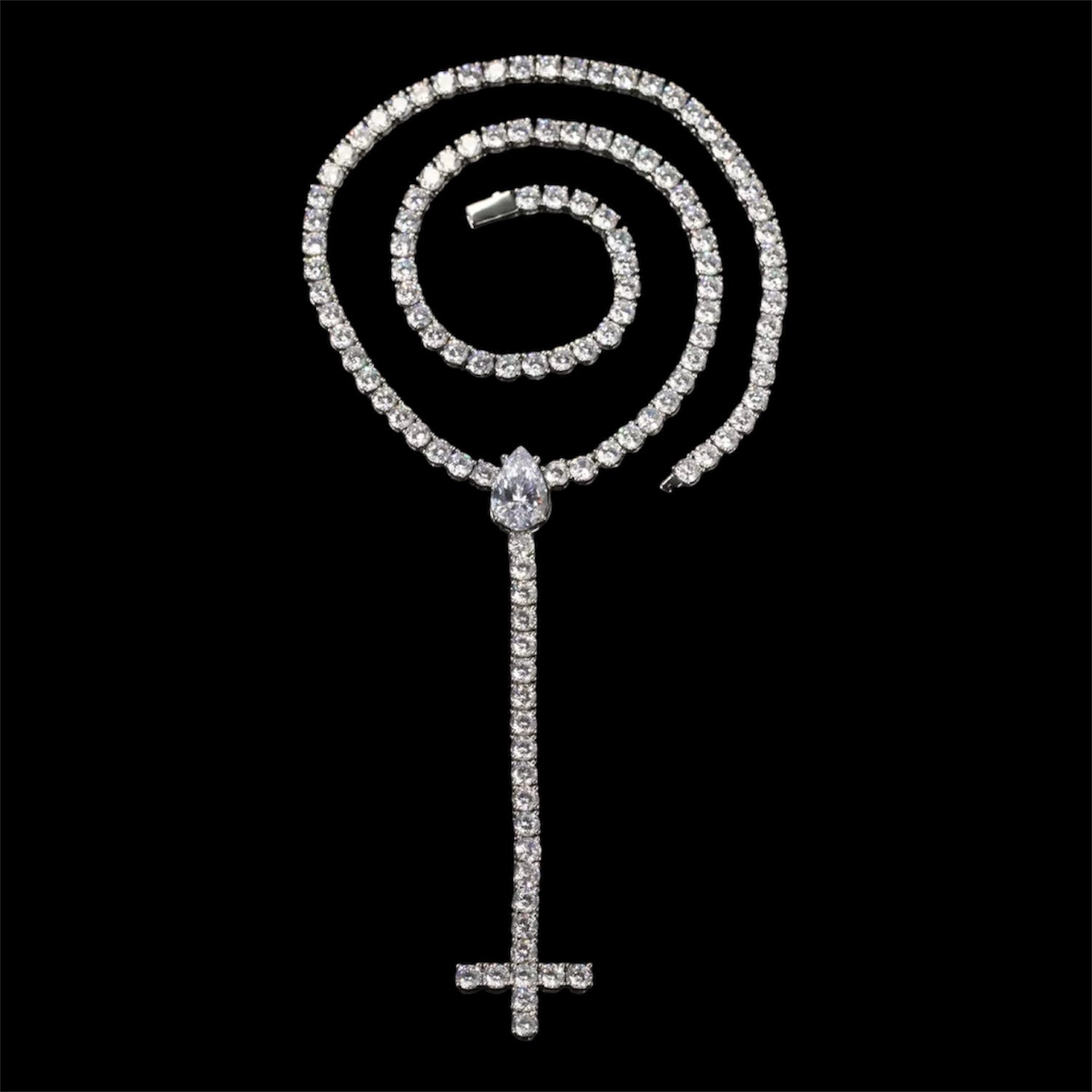 Diamond iced rosary tennis necklace, luxury hip hop jewelry