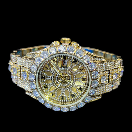 Sunburst Date 45mm – Fully Iced Goud Verguld Horloge