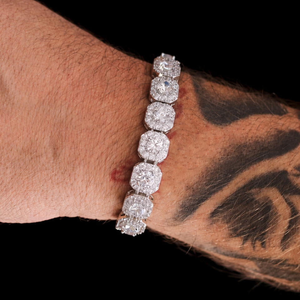 white gold diamond iced out clustered tennis bracelet