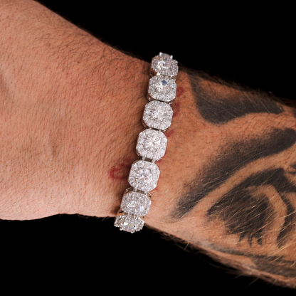 white gold diamond iced out clustered tennis bracelet