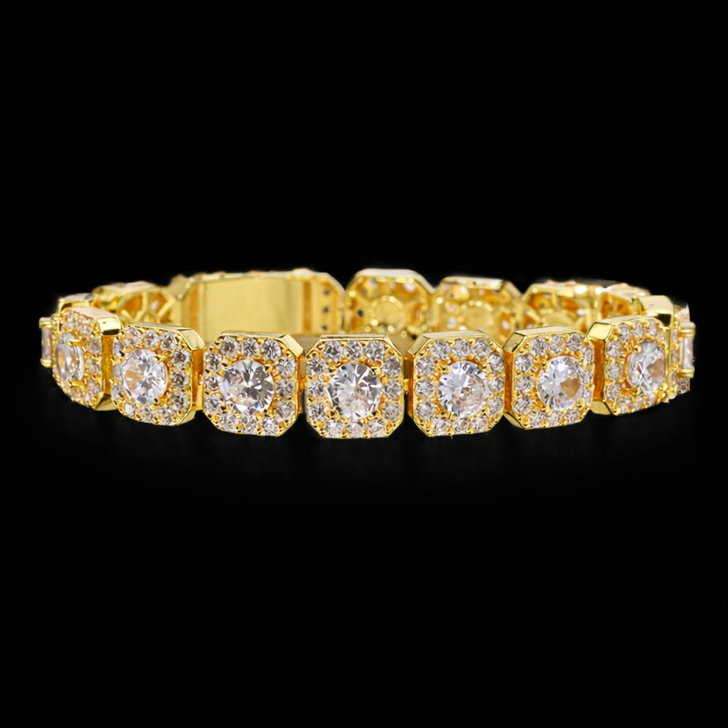 diamond iced out gold clustered tennis chain bracelet