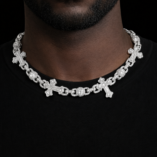 Iced multi cross link chain necklace with diamond stones