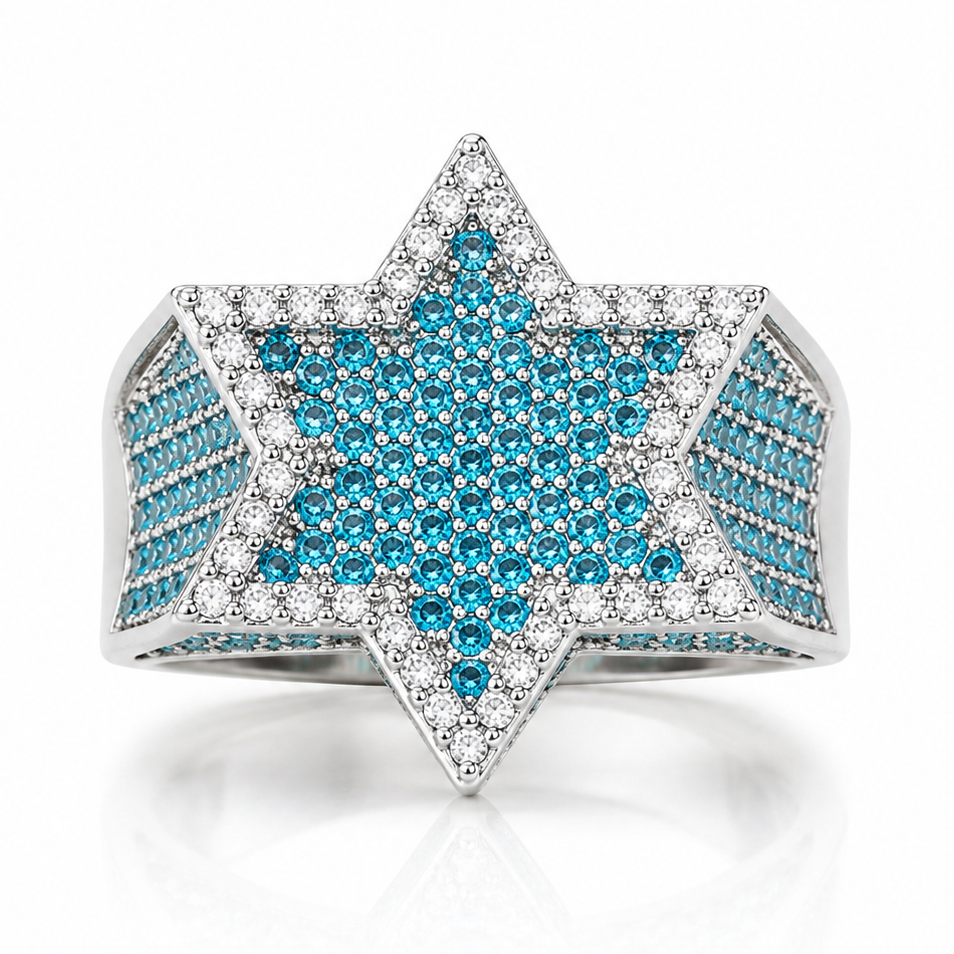 Bague étoile bleue glacée