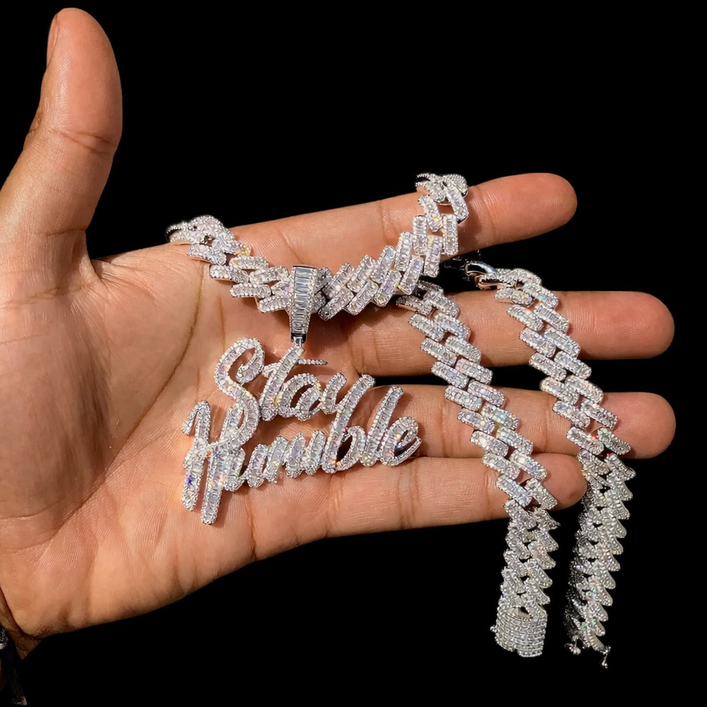 Stay humble pendant iced out white gold baguette diamond pendant with Cuban  