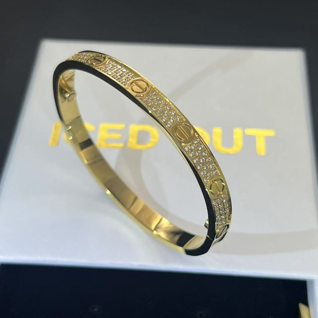 diamond iced out gold bangle bracelet luxury design