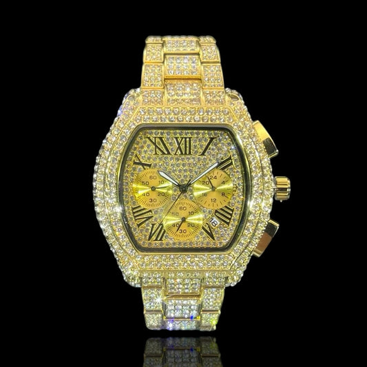 Gold Plated Iced Out Roadster Horloge