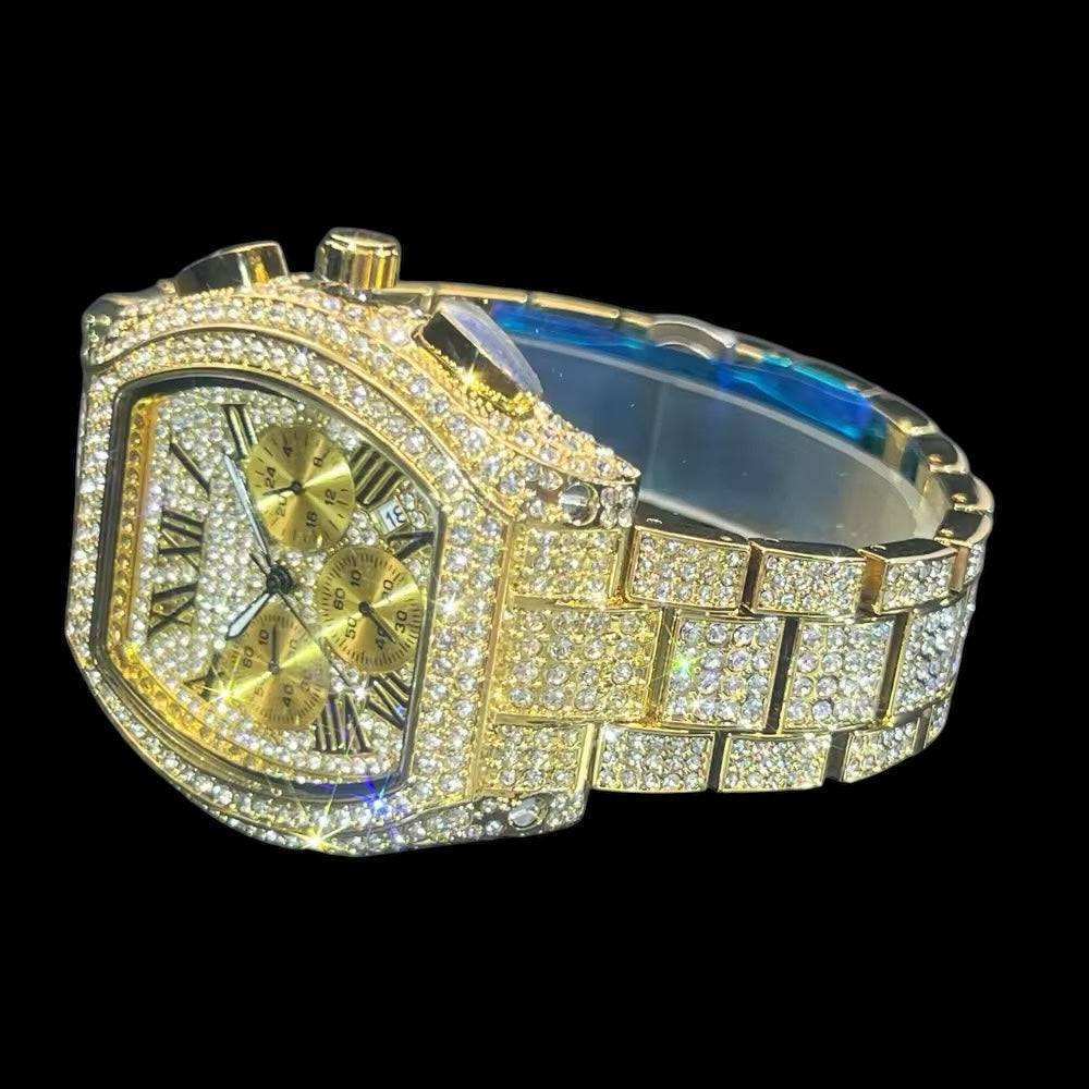 Gold Plated Iced Out Roadster Watch