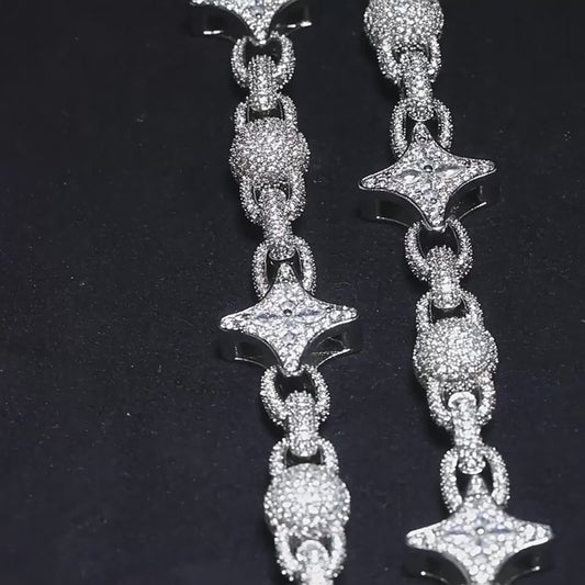 Diamond iced out multi star chain, luxury hip hop jewelry