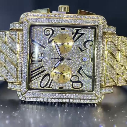 Royal Frost 45mm – Fully Iced Goud Verguld Square Horloge