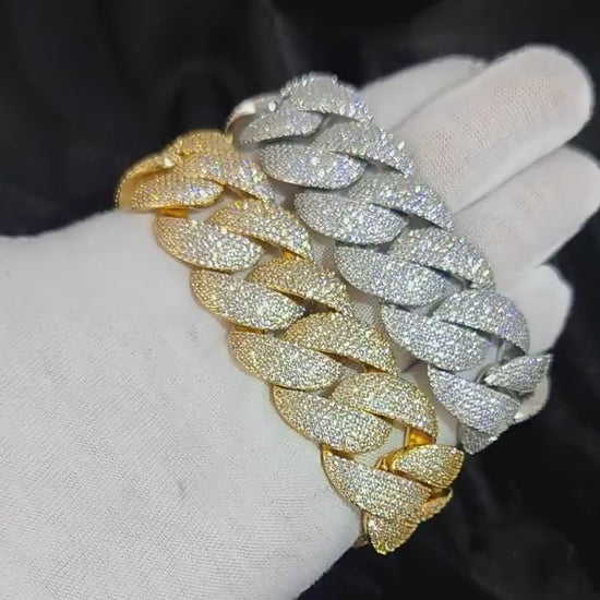white gold diamond iced out miami cuban chain bracelet king size