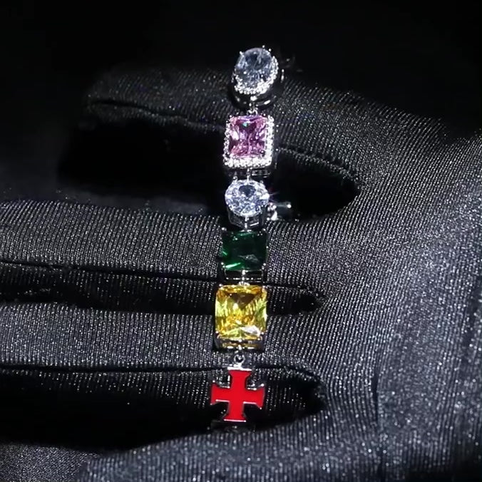 Multicolor iced tennis chain trinity spectrum design, luxury jewelry