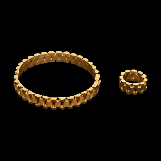 Gold Plated Presidential Armband + Ring Set